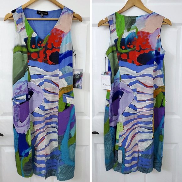 Claire Desjardins Linen Blend Watercolor Below the Surface Sleeveless Dress - Picture 2 of 15